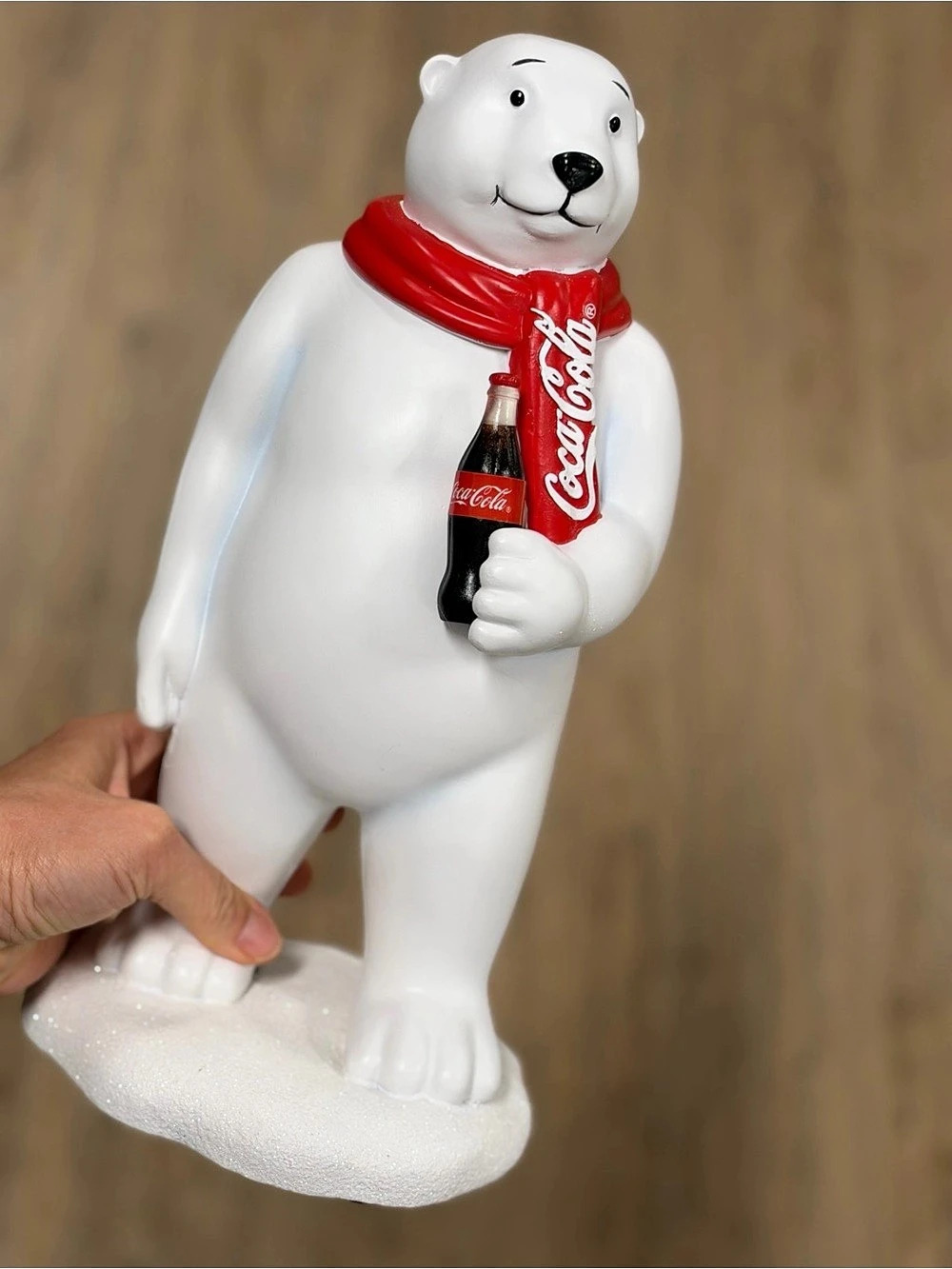 Coca-Cola Polar Bear with Red Scarf and Bottle Figurine
